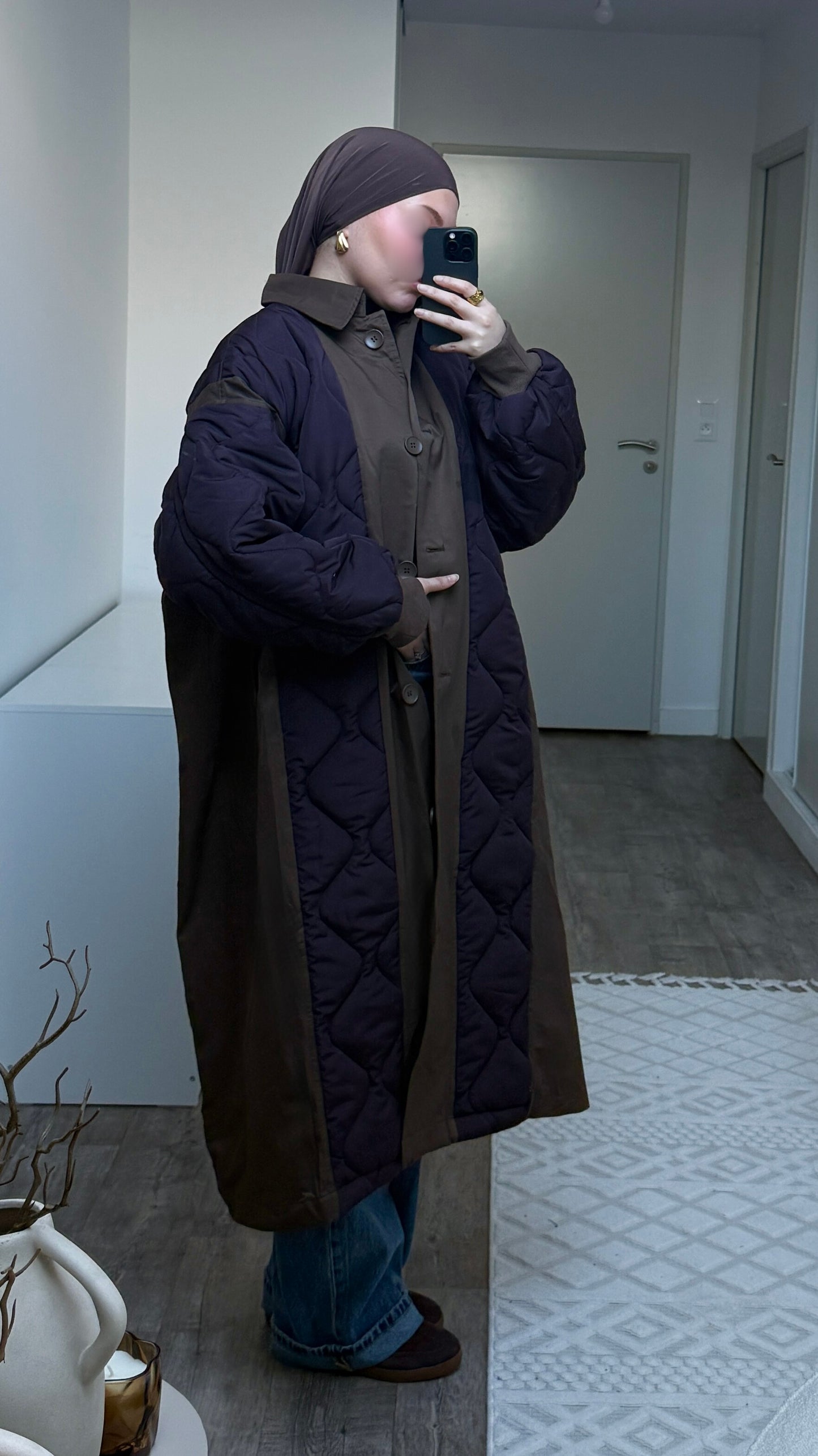 Manteau matelassé oversize bi-matière