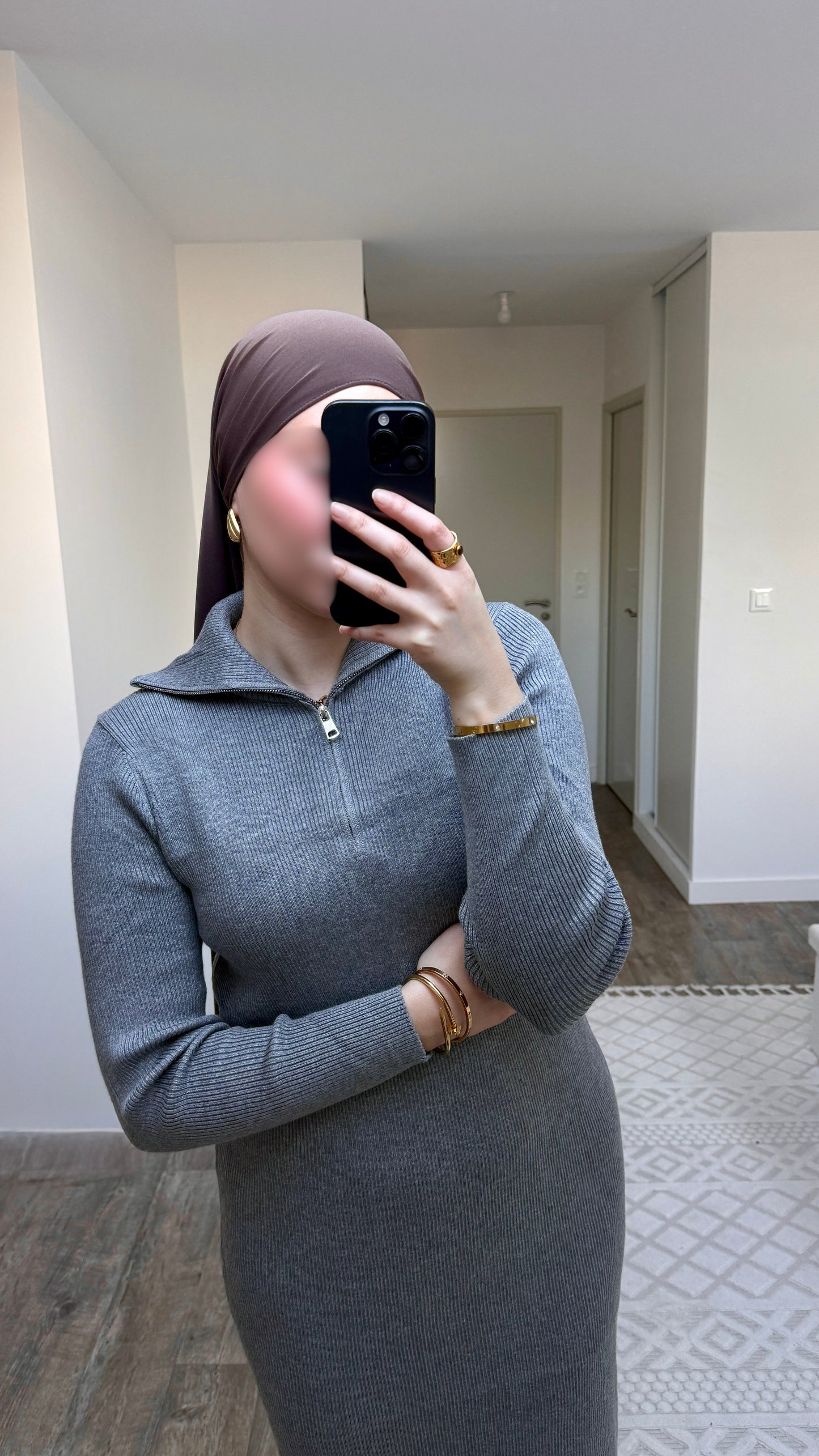 Robe longue côtelée zippée