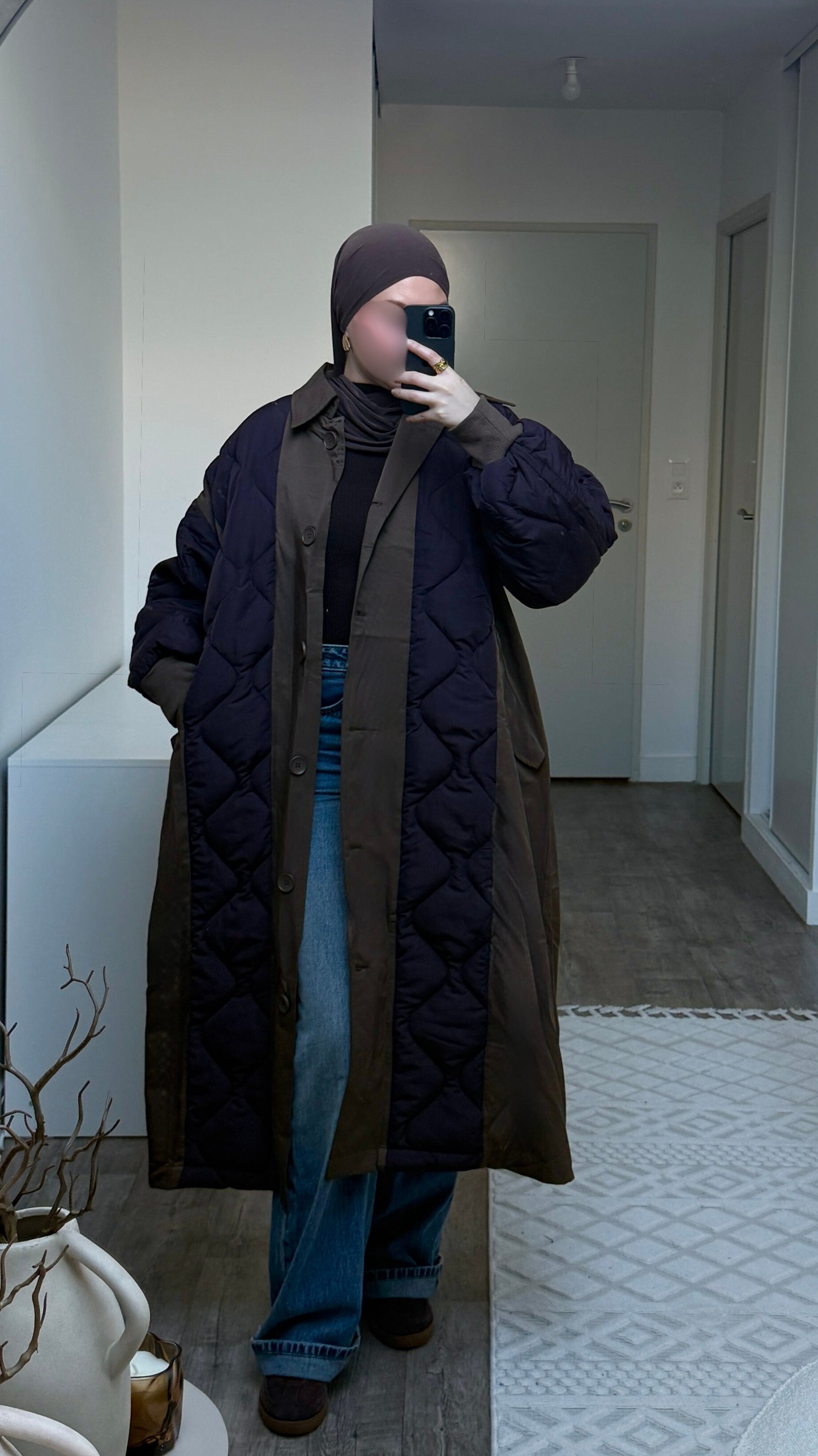 Manteau matelassé oversize bi-matière