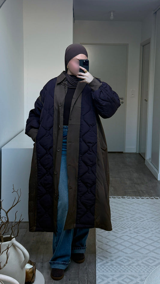 Manteau matelassé oversize bi-matière