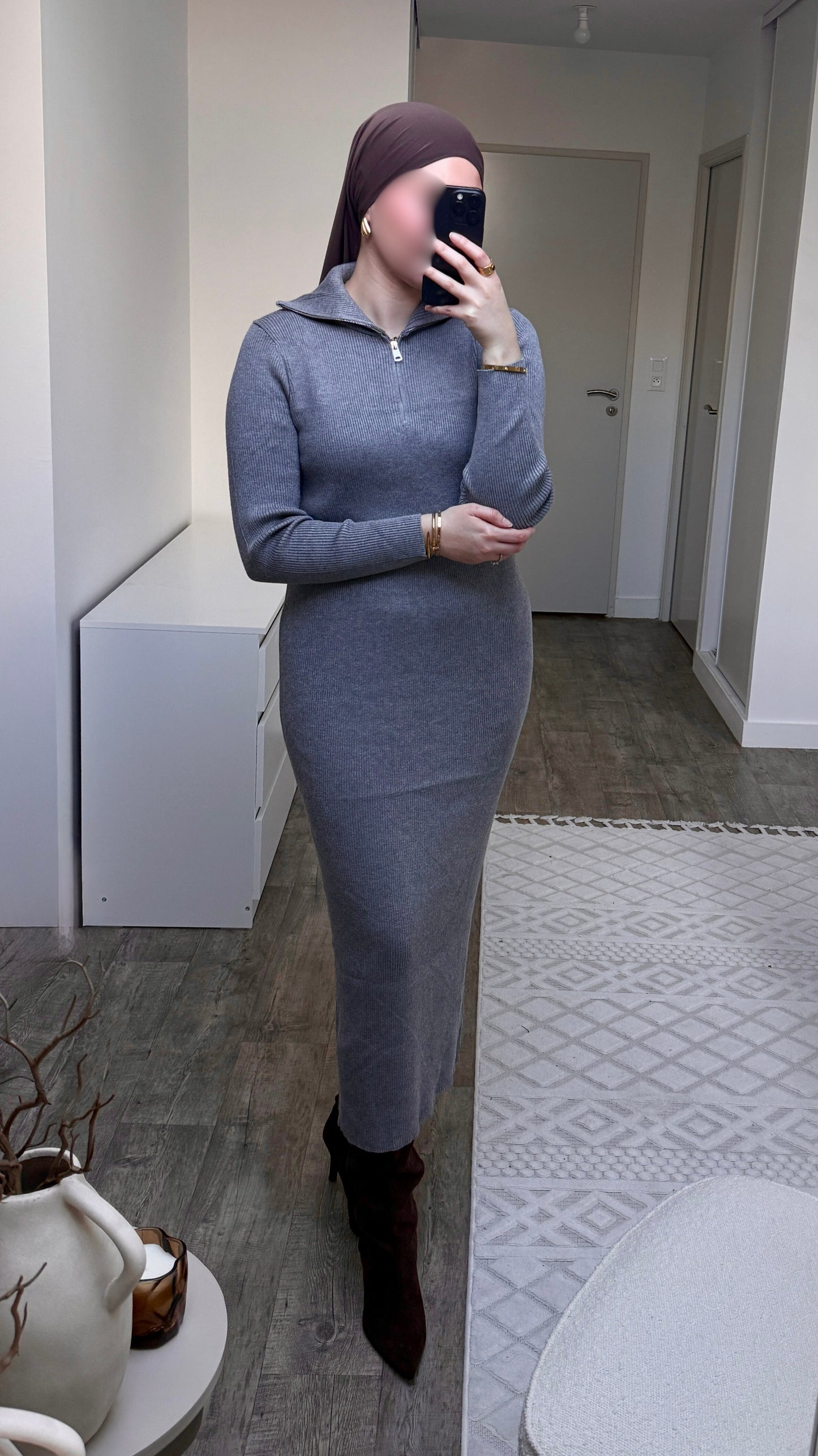 Robe longue côtelée zippée