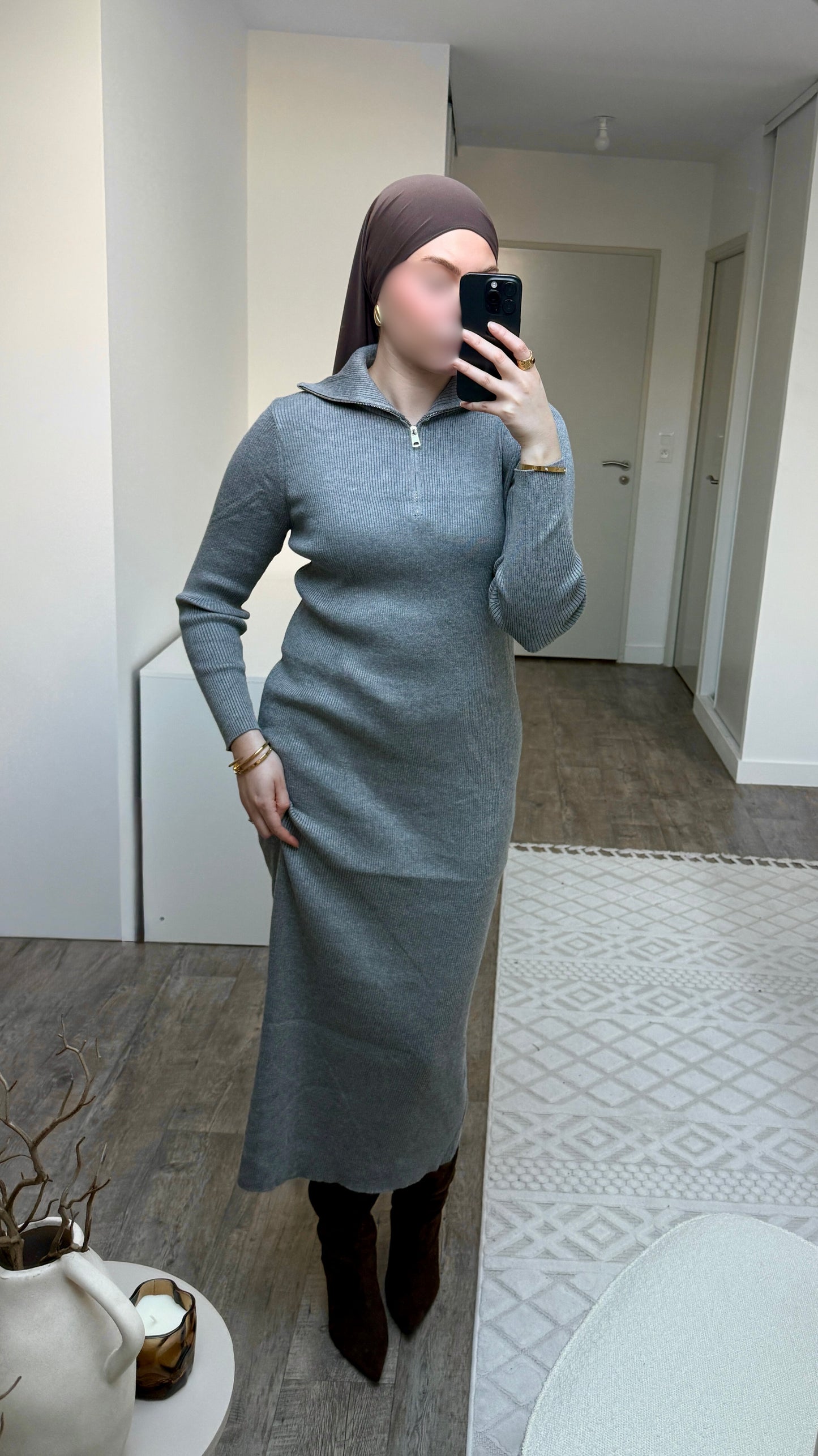 Robe longue côtelée zippée