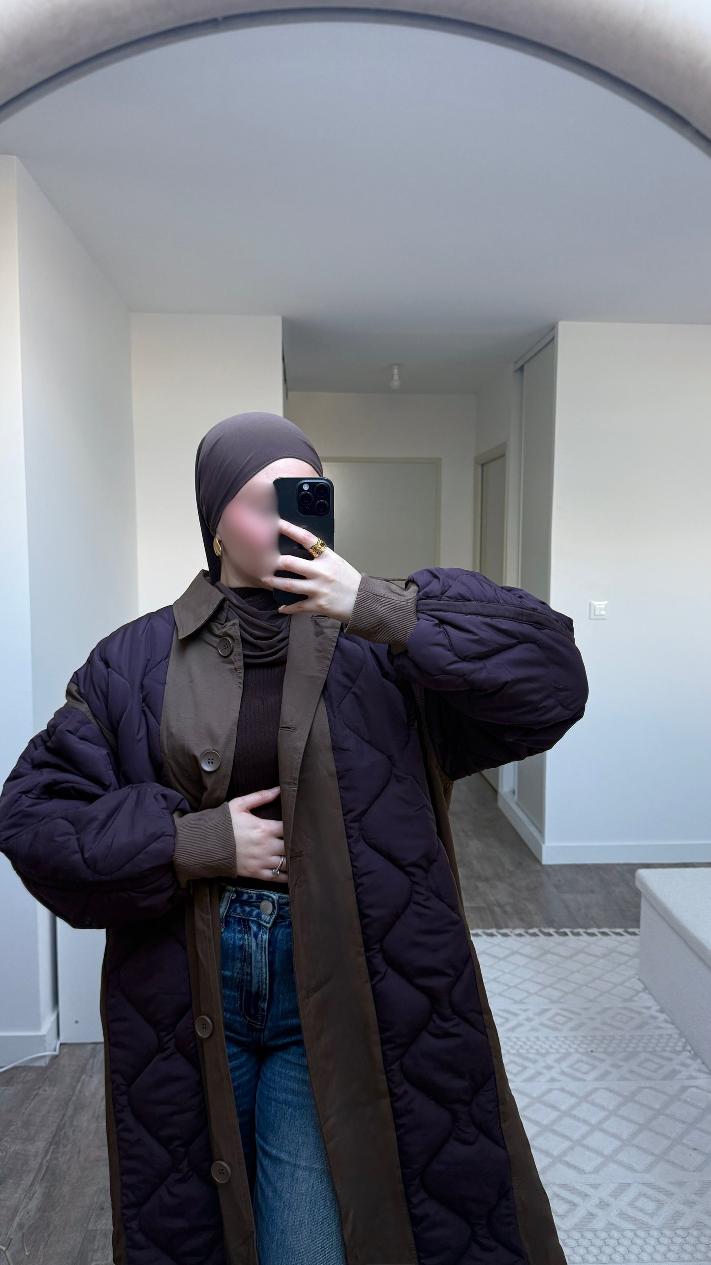 Manteau matelassé oversize bi-matière